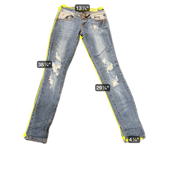 Indigo Rein Women's Skinny Jeans Denim Stretch Distressed Blue Med Wash Size 1 - Picture 2 of 16